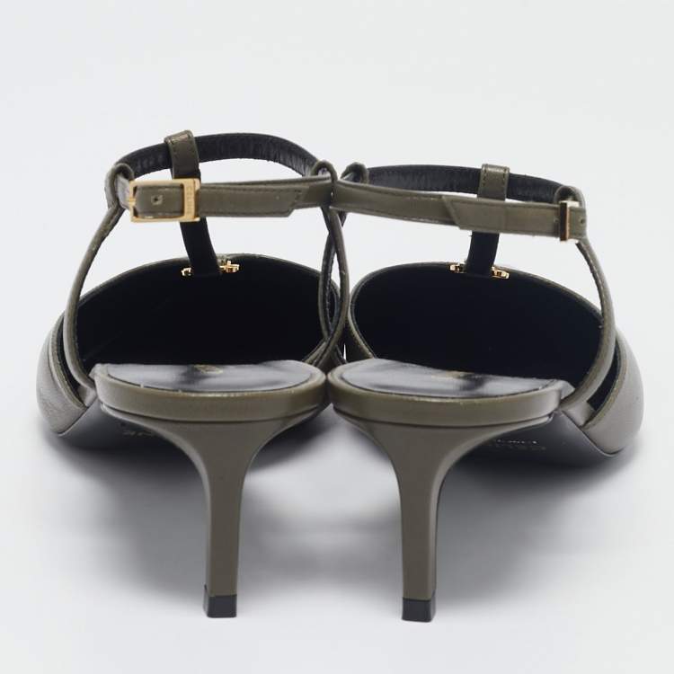 Pre Owned Celine Green Leather  Pointed Toe Ankle Strap Pumps Size 37