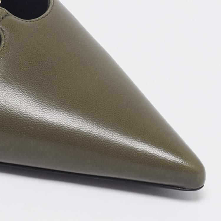 Pre Owned Celine Green Leather  Pointed Toe Ankle Strap Pumps Size 37
