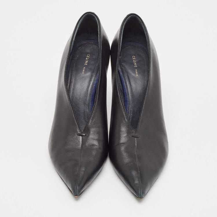 Pre Owned Celine Black Leather V Cut Pointed Toe Pumps Size 39