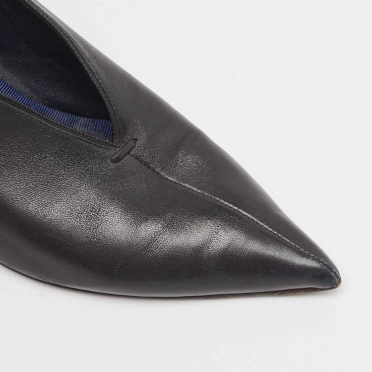 Pre Owned Celine Black Leather V Cut Pointed Toe Pumps Size 39