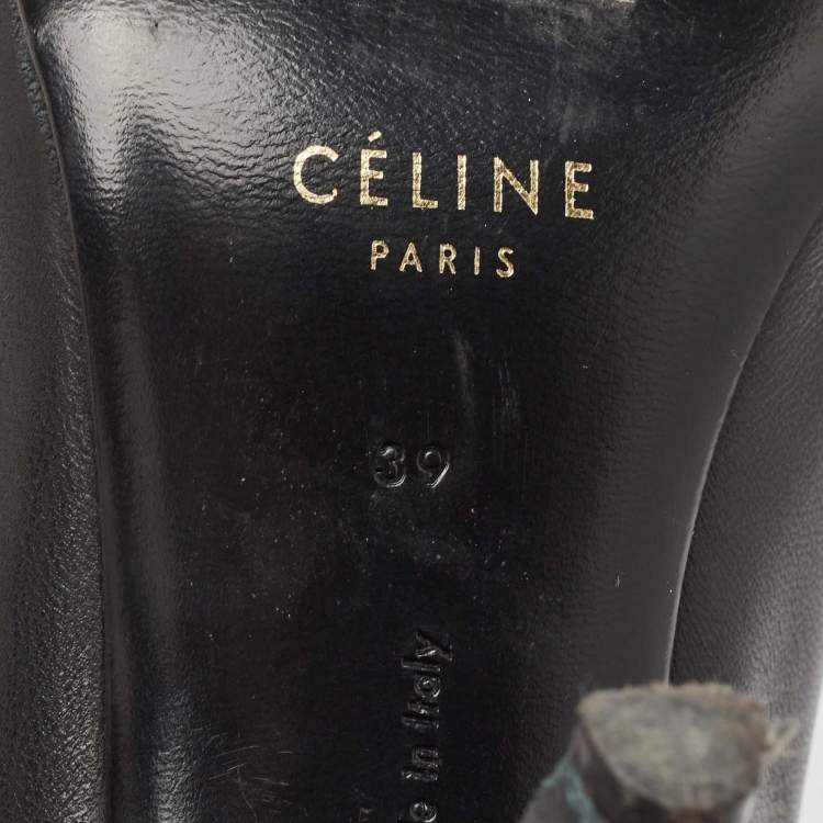 Pre Owned Celine Black Leather V Cut Pointed Toe Pumps Size 39