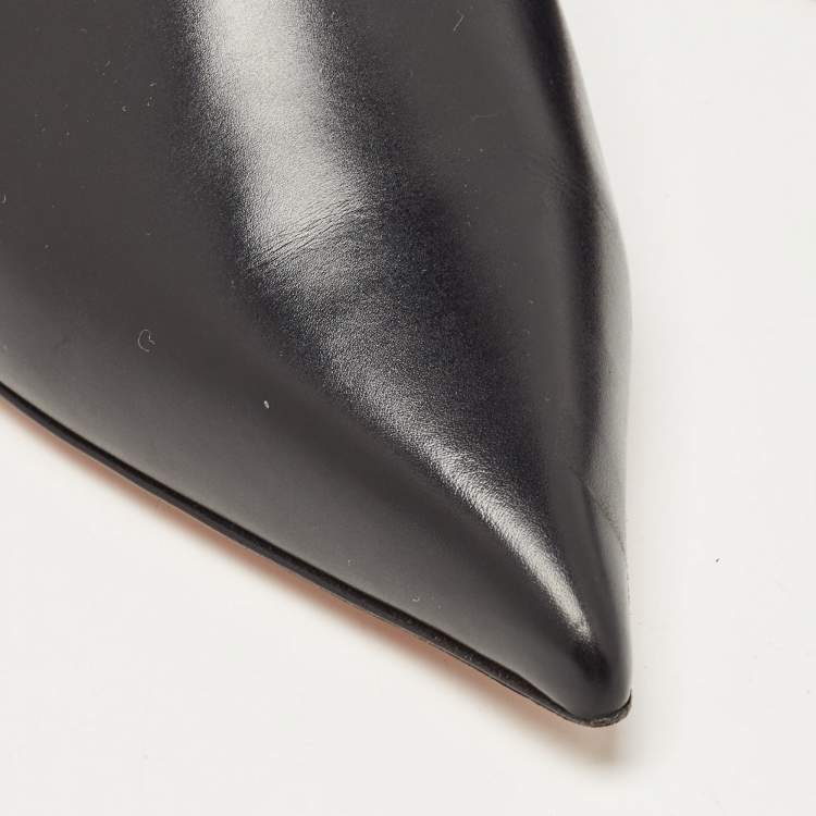 Pre Owned Celine Black Leather V Neck Pumps Size 37.5