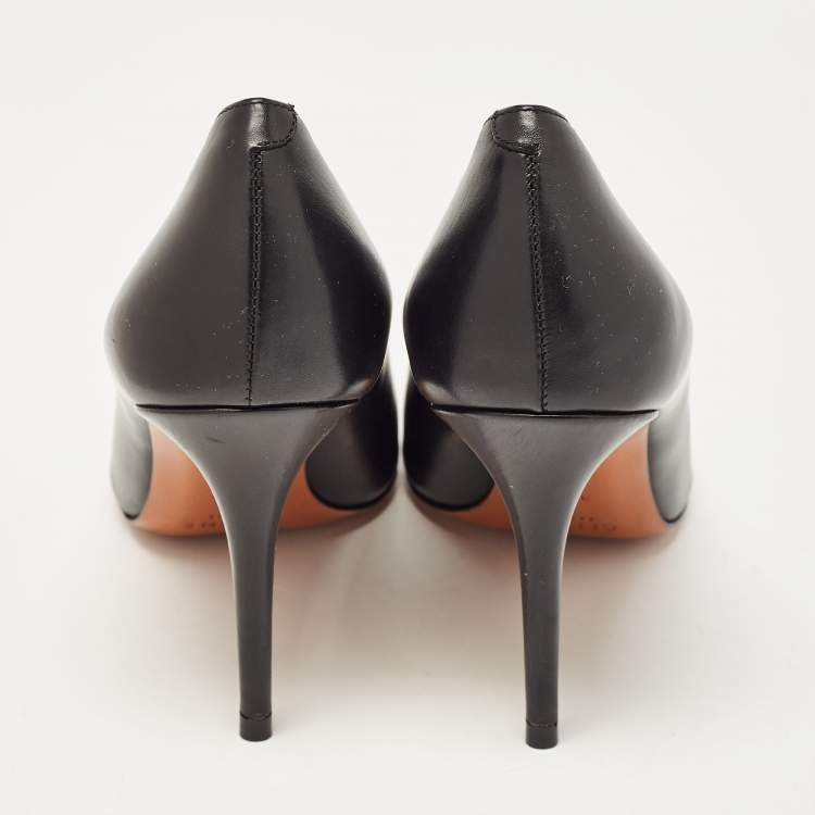 Pre Owned Celine Black Leather V Neck Pumps Size 37.5