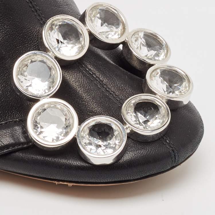 Pre Owned Celine Black Leather Crystal Embellished Ankle Length Boots Size 38.5