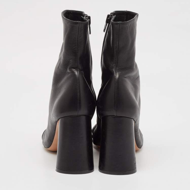 Pre Owned Celine Black Leather Crystal Embellished Ankle Length Boots Size 38.5
