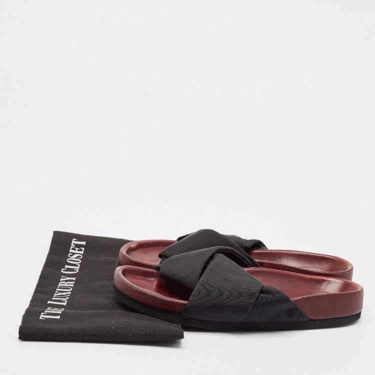 Pre Owned Celine Black Neoprene Crossover Flat Slides Size 37