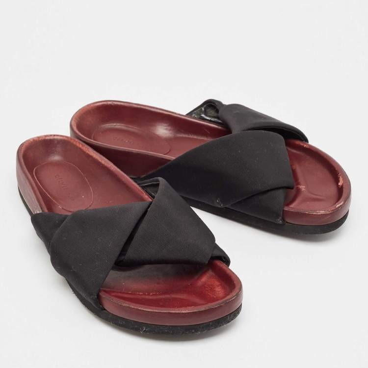 Pre Owned Celine Black Neoprene Crossover Flat Slides Size 37