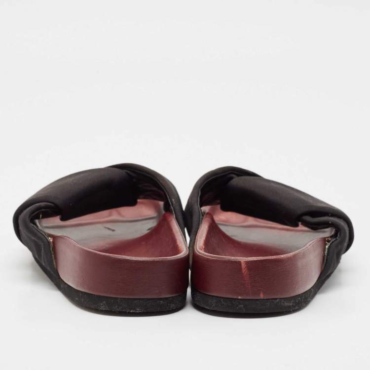 Pre Owned Celine Black Neoprene Crossover Flat Slides Size 37