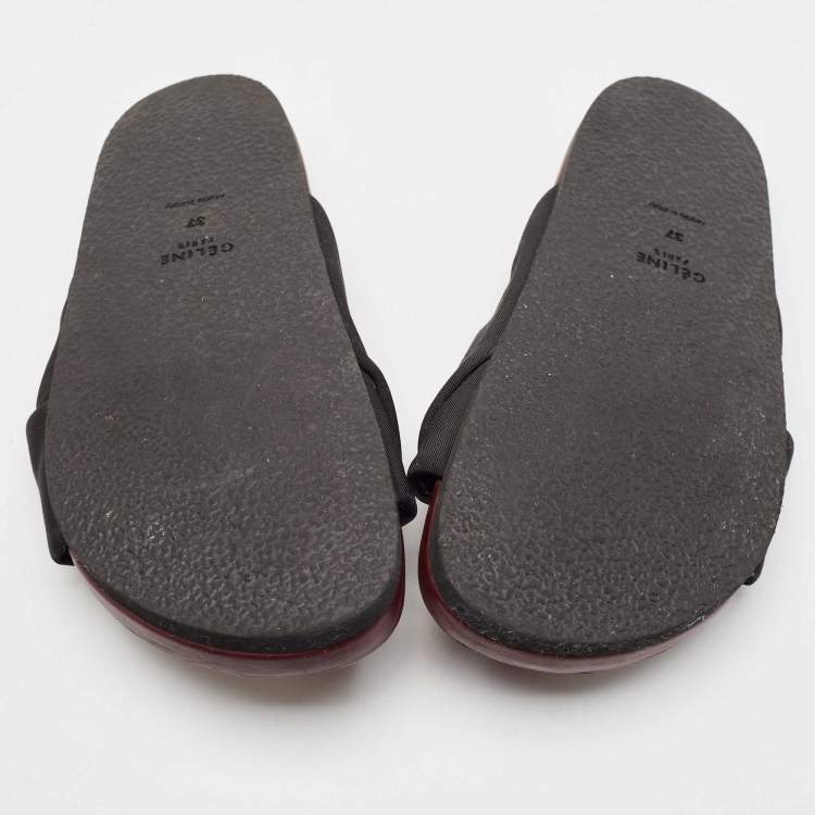 Pre Owned Celine Black Neoprene Crossover Flat Slides Size 37
