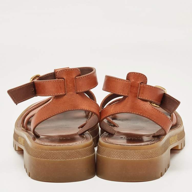 Pre Owned Celine Brown Leather Triomphe Flat Sandals Size 37