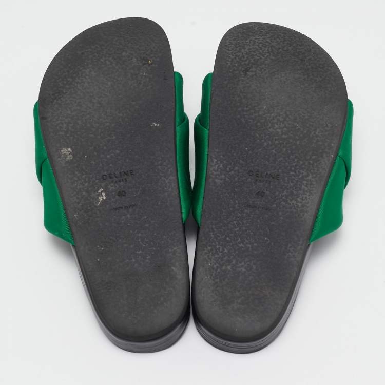 Pre Owned Celine Green Canvas Crisscross Flat Slide Size 40