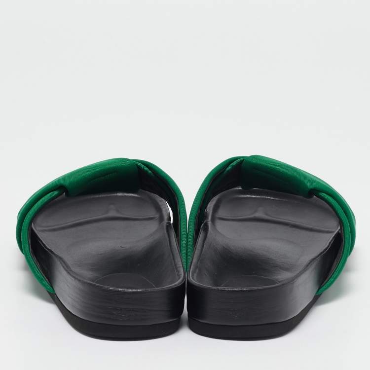 Pre Owned Celine Green Canvas Crisscross Flat Slide Size 40