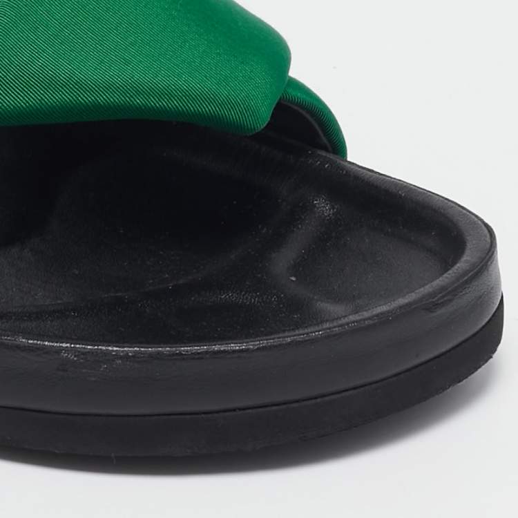 Pre Owned Celine Green Canvas Crisscross Flat Slide Size 40