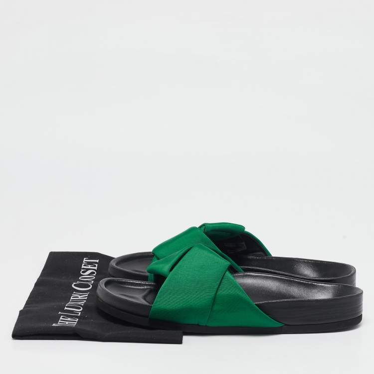 Pre Owned Celine Green Canvas Crisscross Flat Slide Size 40