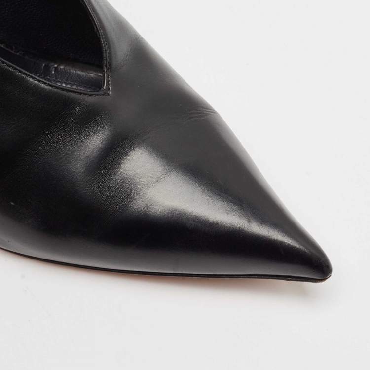 Pre Owned Celine Black Leather V Neck Pumps Size 41