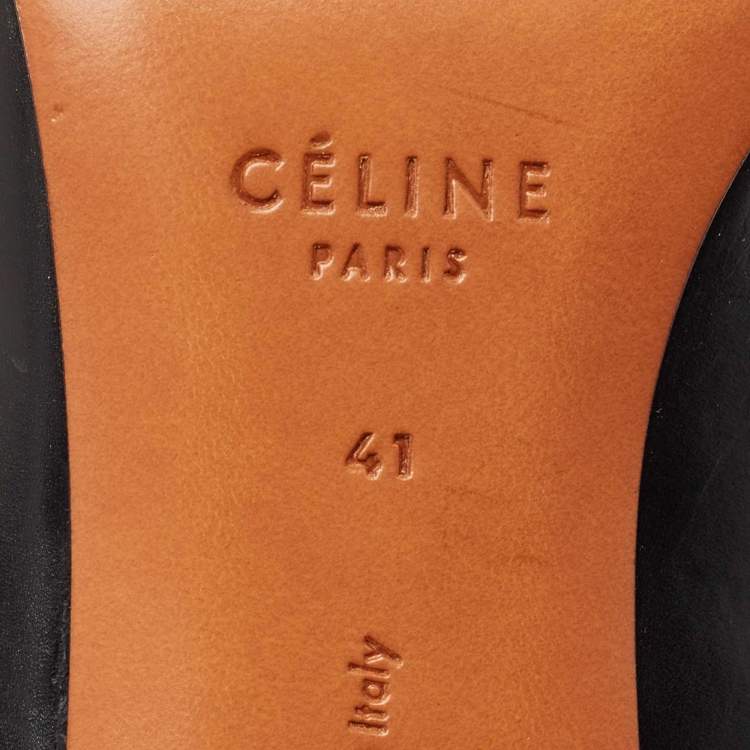 Pre Owned Celine Black Leather V Neck Pumps Size 41