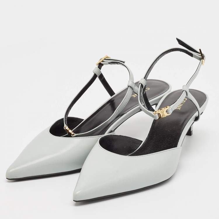 Pre Owned Celine Blue Leather Pointed Toe Slingback Pumps Size 37