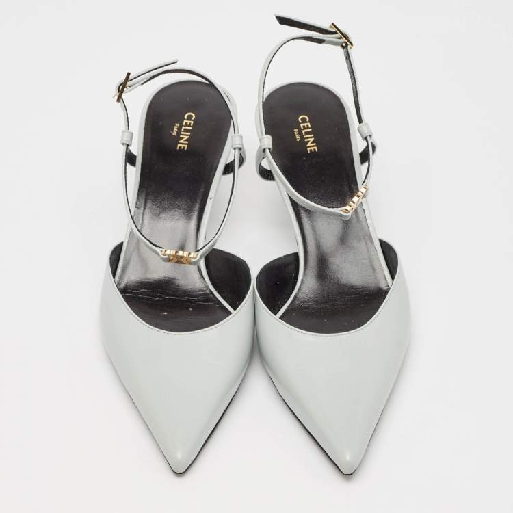 Pre Owned Celine Blue Leather Pointed Toe Slingback Pumps Size 37