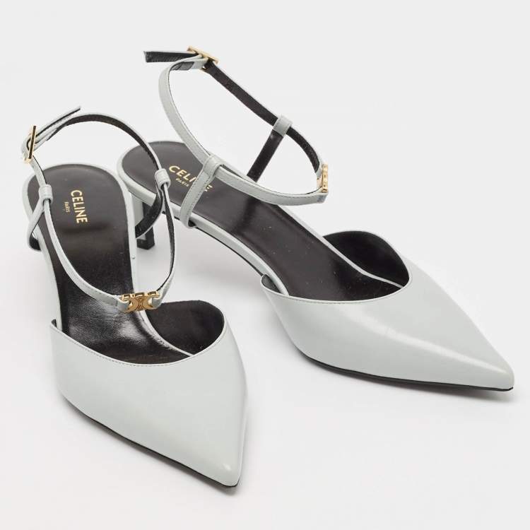 Pre Owned Celine Blue Leather Pointed Toe Slingback Pumps Size 37