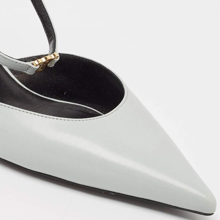 Pre Owned Celine Blue Leather Pointed Toe Slingback Pumps Size 37