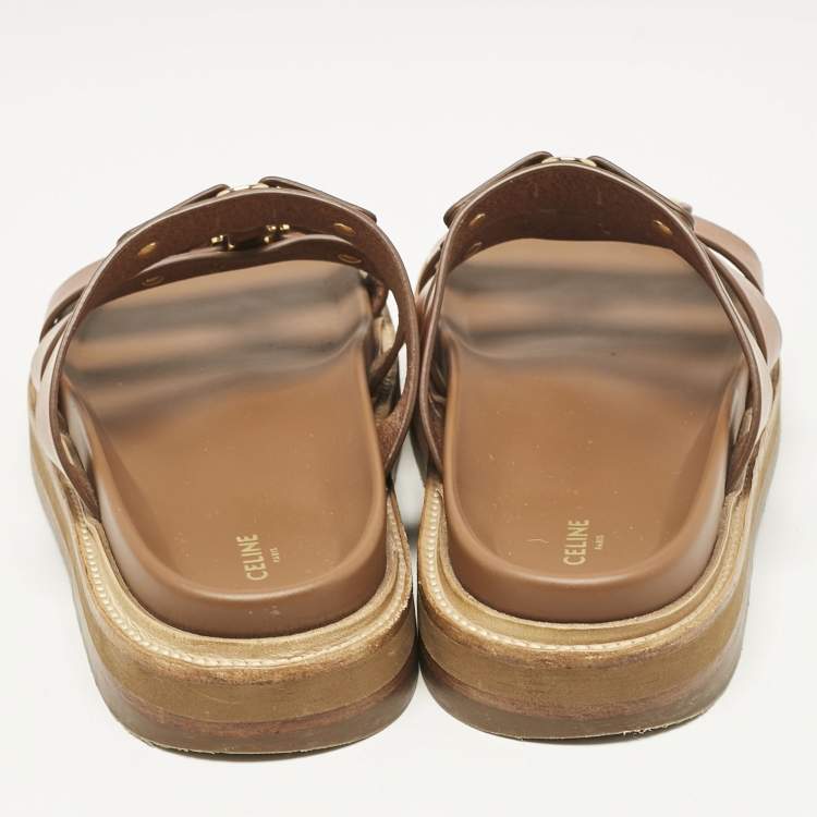 مملوكة مسبقًا Celine Brown Leather Studded Tippi Slide Sandals Size 39