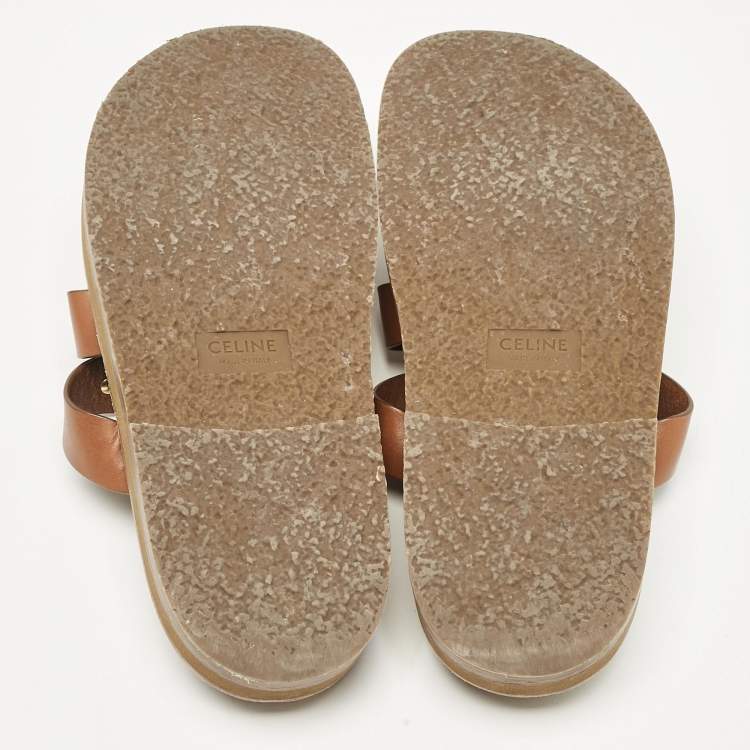 مملوكة مسبقًا Celine Brown Leather Studded Tippi Slide Sandals Size 39