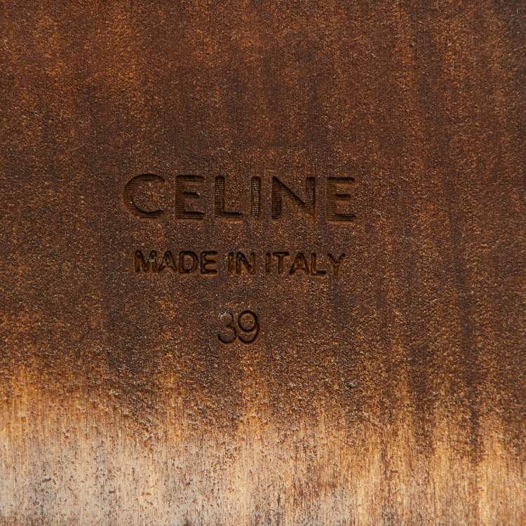 Pre Owned Celine Black Leather Chain Logo Detail Platform Clogs Size 39