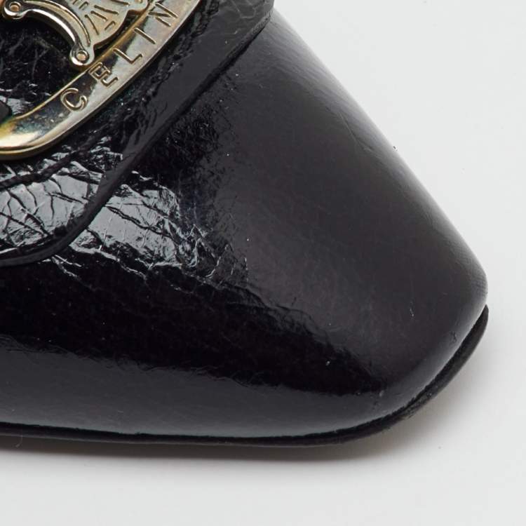 Pre Owned Celine Black Leather Logo Slingback Pumps Size 37.5