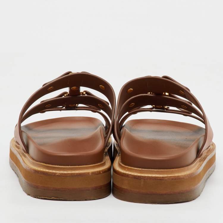 Pre Owned Celine Brown Leather Studded Tippi Slide Sandals Size 39