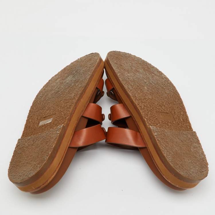 Pre Owned Celine Brown Leather Studded Tippi Slide Sandals Size 39