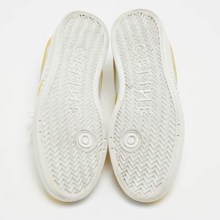 Pre Owned Celine White/Yellow Leather Low Top Sneakers Size 39