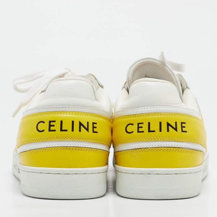 Pre Owned Celine White/Yellow Leather Low Top Sneakers Size 39