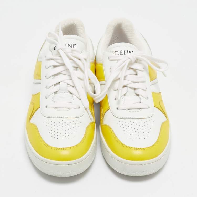 Pre Owned Celine White/Yellow Leather Low Top Sneakers Size 39