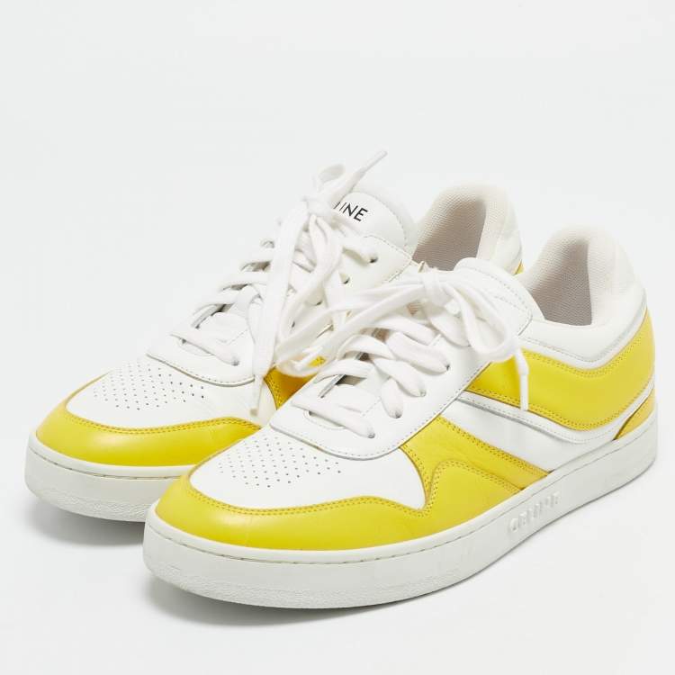 Pre Owned Celine White/Yellow Leather Low Top Sneakers Size 39