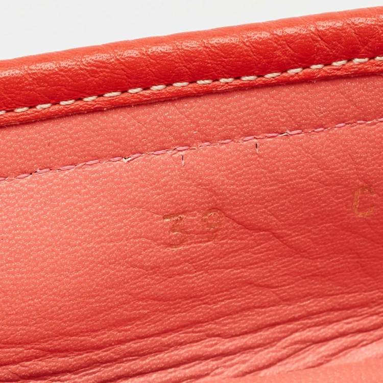 Pre Owned Celine Orange Leather Logo Loafer Ballet Flats Size 39
