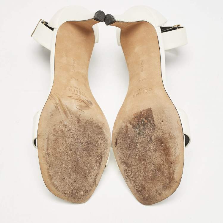 Pre Owned Celine White Leather Ankle Strap Sandals Size 36.5