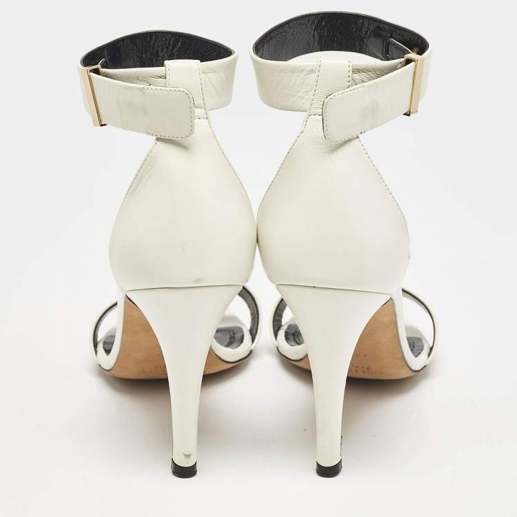 Pre Owned Celine White Leather Ankle Strap Sandals Size 36.5