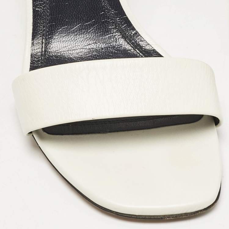Pre Owned Celine White Leather Ankle Strap Sandals Size 36.5