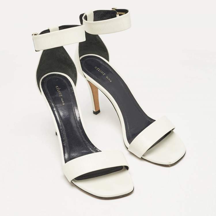 Pre Owned Celine White Leather Ankle Strap Sandals Size 36.5