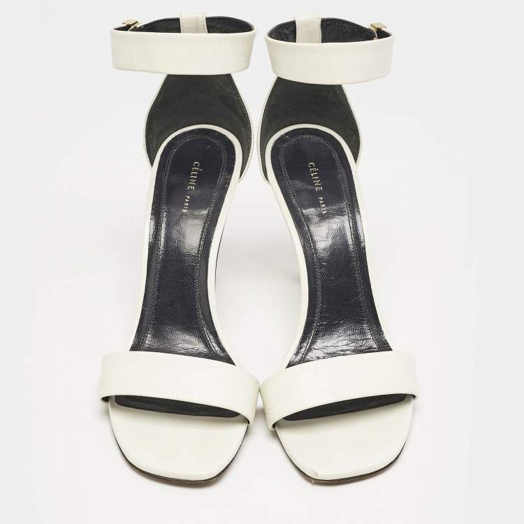 Pre Owned Celine White Leather Ankle Strap Sandals Size 36.5