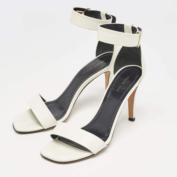 Pre Owned Celine White Leather Ankle Strap Sandals Size 36.5