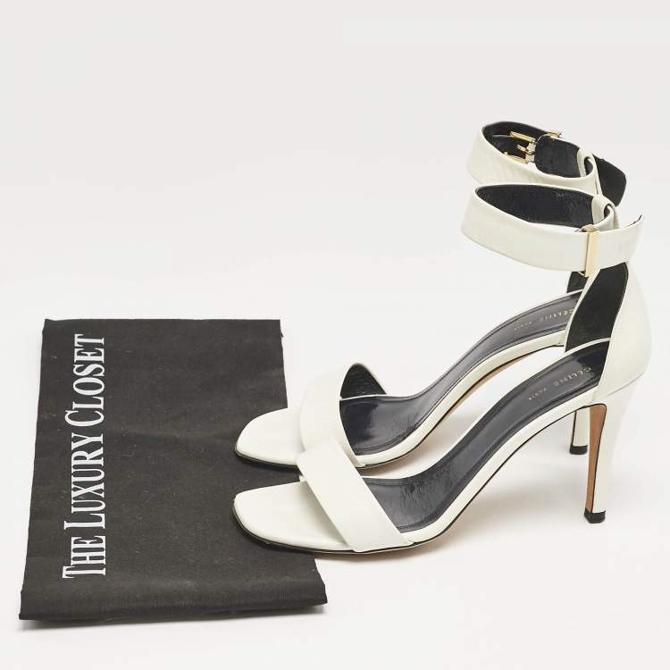 Pre Owned Celine White Leather Ankle Strap Sandals Size 36.5