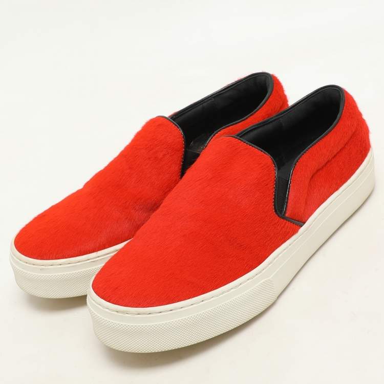 Pre Owned Celine Orange Calf Hair Slip On Sneakers Size 36