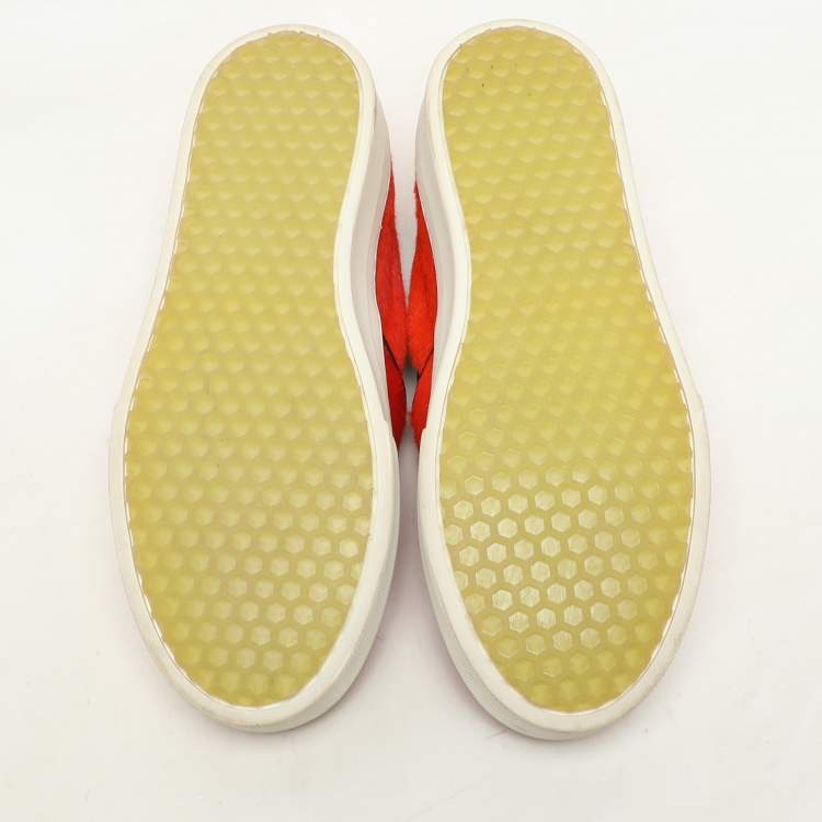 Pre Owned Celine Orange Calf Hair Slip On Sneakers Size 36