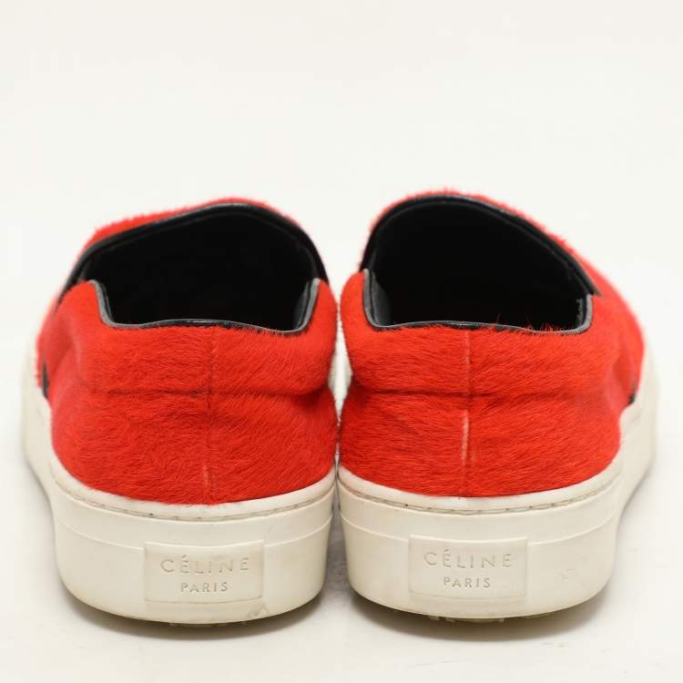Pre Owned Celine Orange Calf Hair Slip On Sneakers Size 36