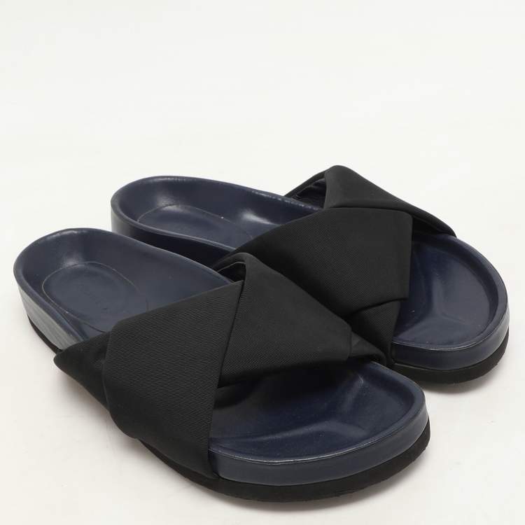 Pre Owned Celine Black Nylon Criss Cross Slide Sandals Size 35