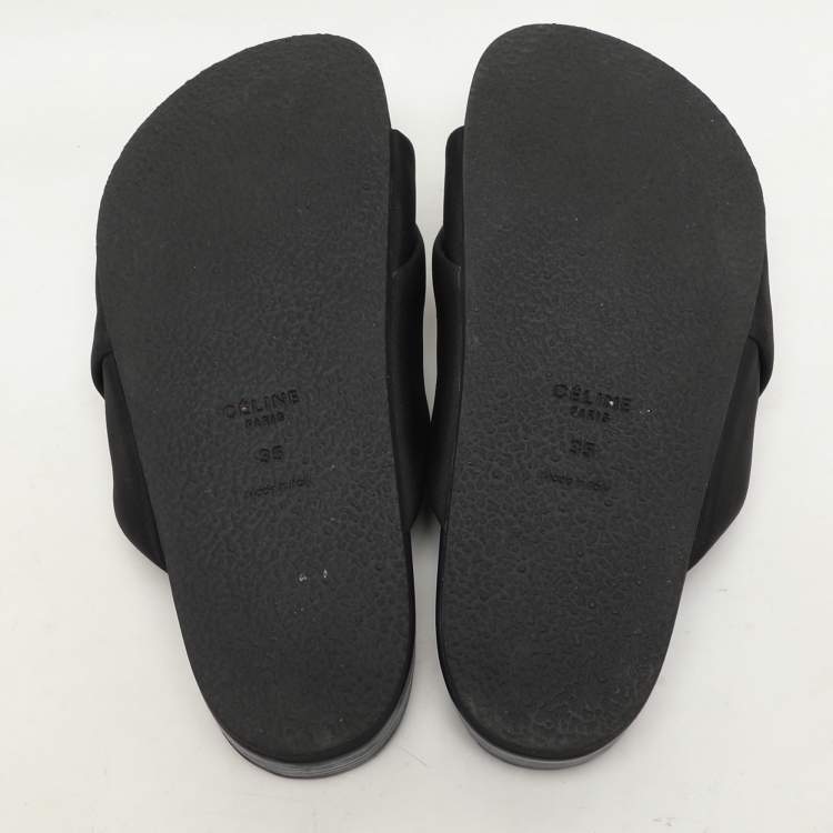 Pre Owned Celine Black Nylon Criss Cross Slide Sandals Size 35