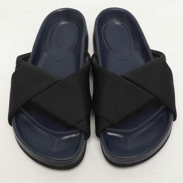 Pre Owned Celine Black Nylon Criss Cross Slide Sandals Size 35