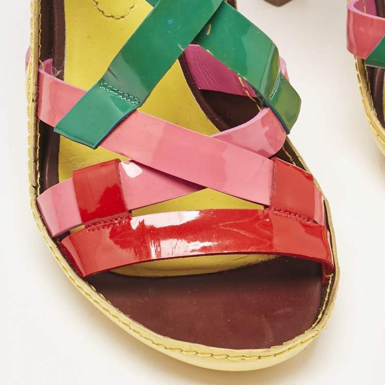 Pre Owned Celine Multicolor Patent And Leather Strappy Slingback Sandals Size 38