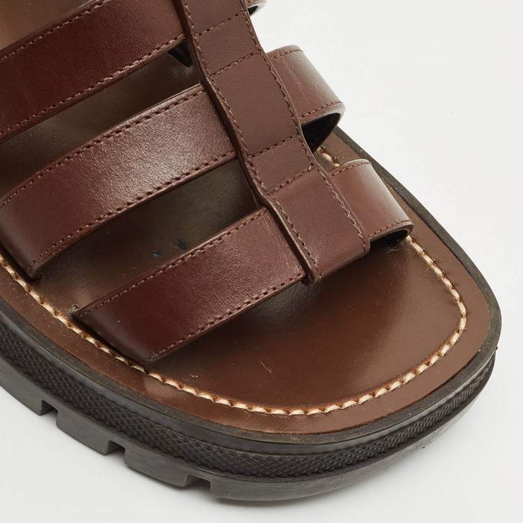 Pre Owned Celine Brown Leather Clea Triomphe Gladiator Flat Sandals Size 36